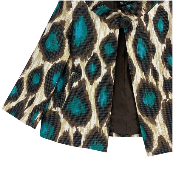 Large Print Leopard Brown & Turquoise Swing Blazer - Picture 4 of 15